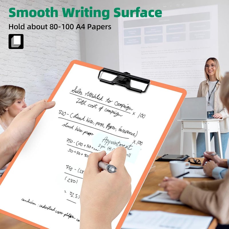 FRETONBA Orange Clipboard with Pen Holder, 2 Pack Plastic Clipboard with Low Profile Metal Clip, Hanging Clipboards Holds 8.5x11 Inch Papers, Standard A4 Letter Size Clip Board for Office & School - Image 4